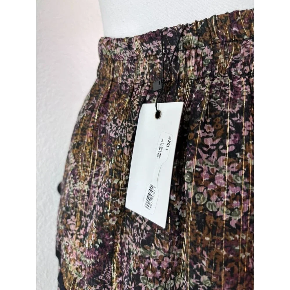 Allison‎ New York women's small brown patterned tiered mini skirt metallic NWT